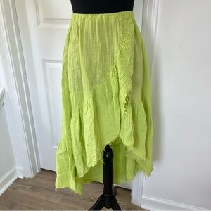 Flouncy Lime Green Gauze Midi Skirt